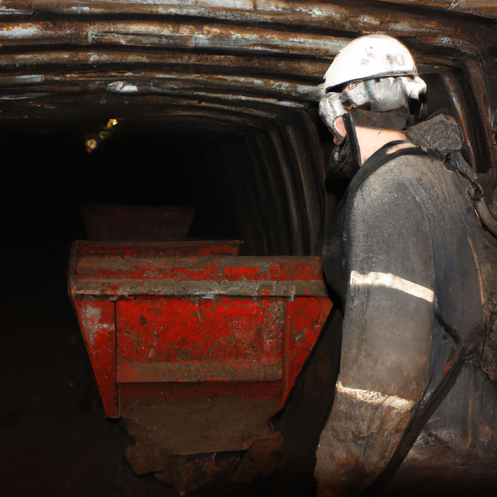 Person inspecting mining equipment underground